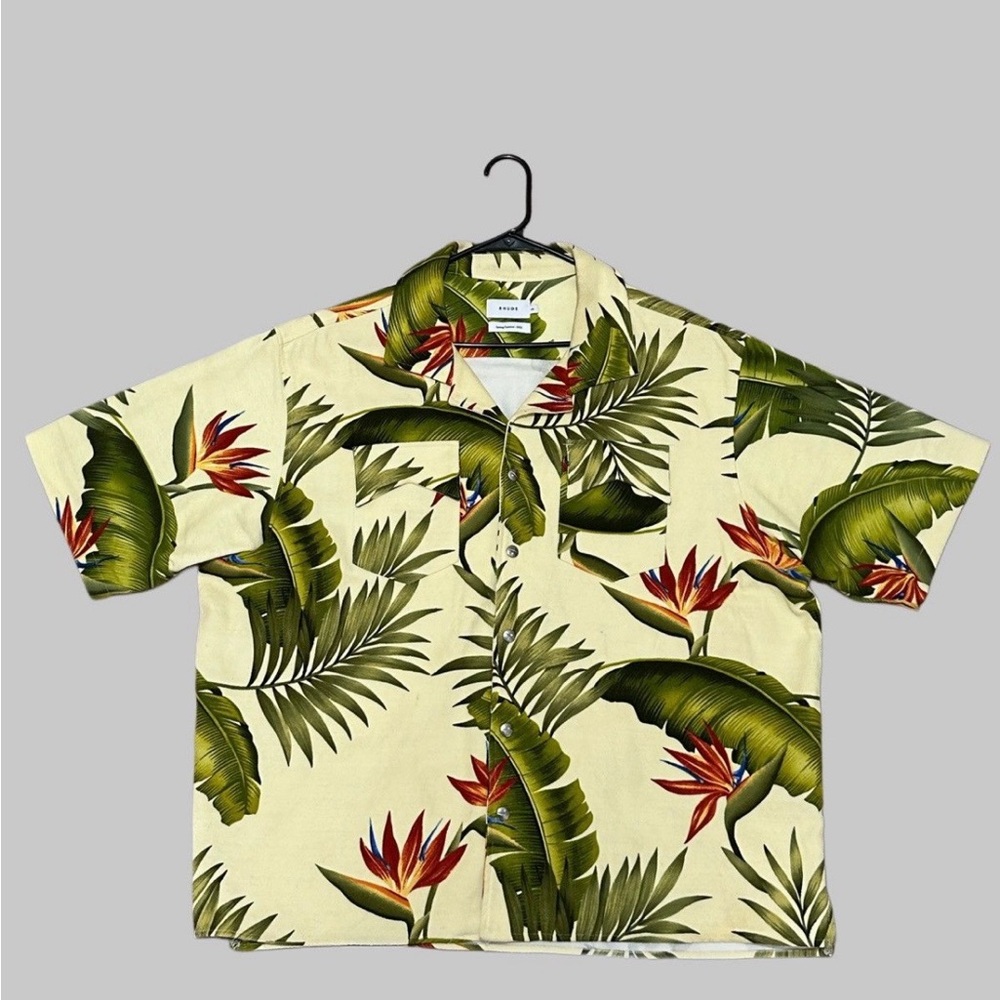 Rhude Cream Shirt with Green and Red Floral Design